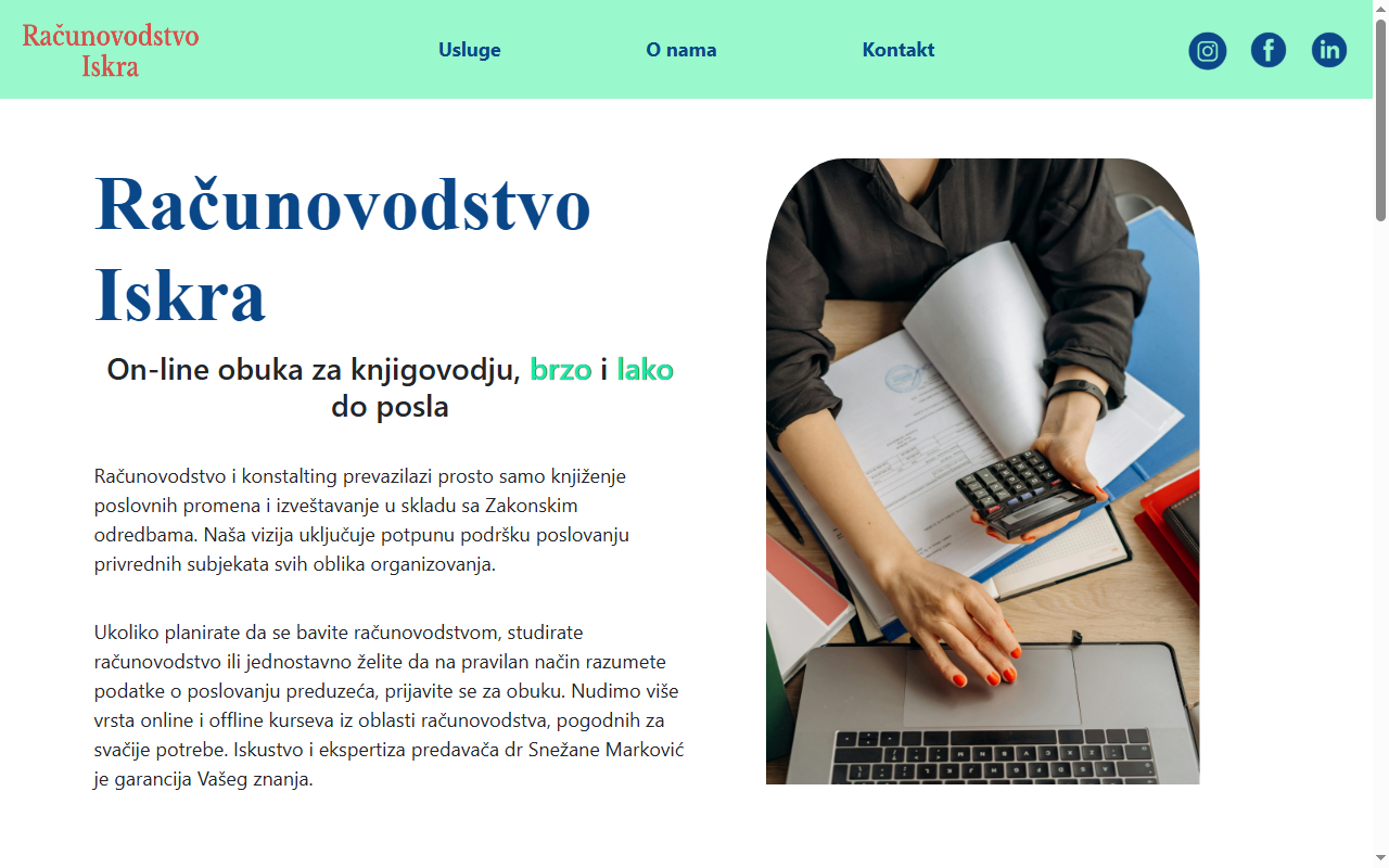Мали прилагођени сајт рачуноводствене агенције Računovodstvo Iskra
